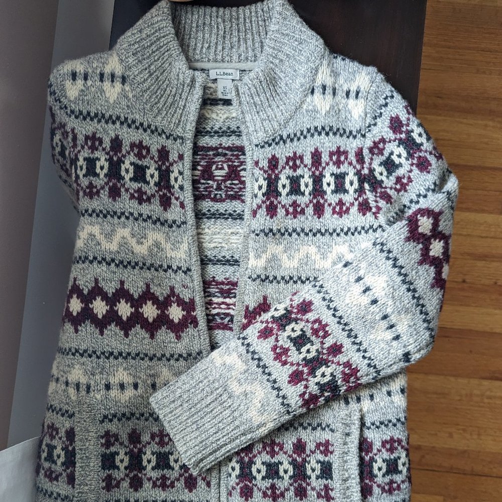 LLBean Vintage Fair Isle Wool Zip Cardigan